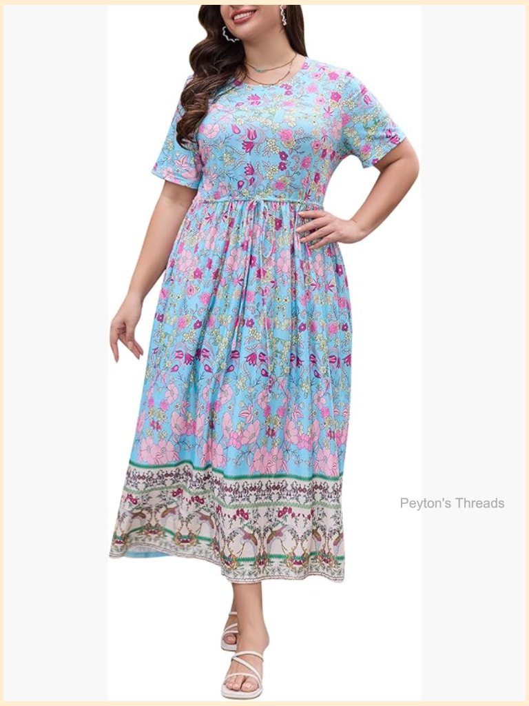 Plus Size Maxi Dress With Pockets - Floral Empire Waist Dress